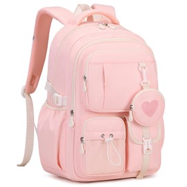 Amythe School Bag Girls School Backpack for Girls 1st - 5th Grade with Cute Coin Bag, Casual Backpack School for Kids Teenagers, Ideal for School and Travel, pink