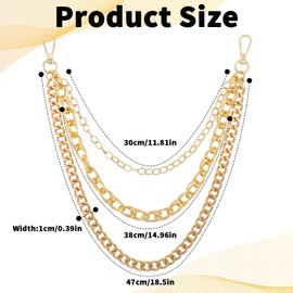 Grevosea Gold Pants Chains, Heavy Duty Hip Hop Punk Jeans Chain 3-Layer Metal Wallet Chains for Men Women Clothing Goth Accessories Belt Chain