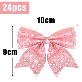 24 pcs Small Pink Glitter Bows for Christmas Tree Decoration Christmas Decorative Bows Christmas Tree Bow Christmas Bows Decorative Xmas Decor Wreath Ornament
