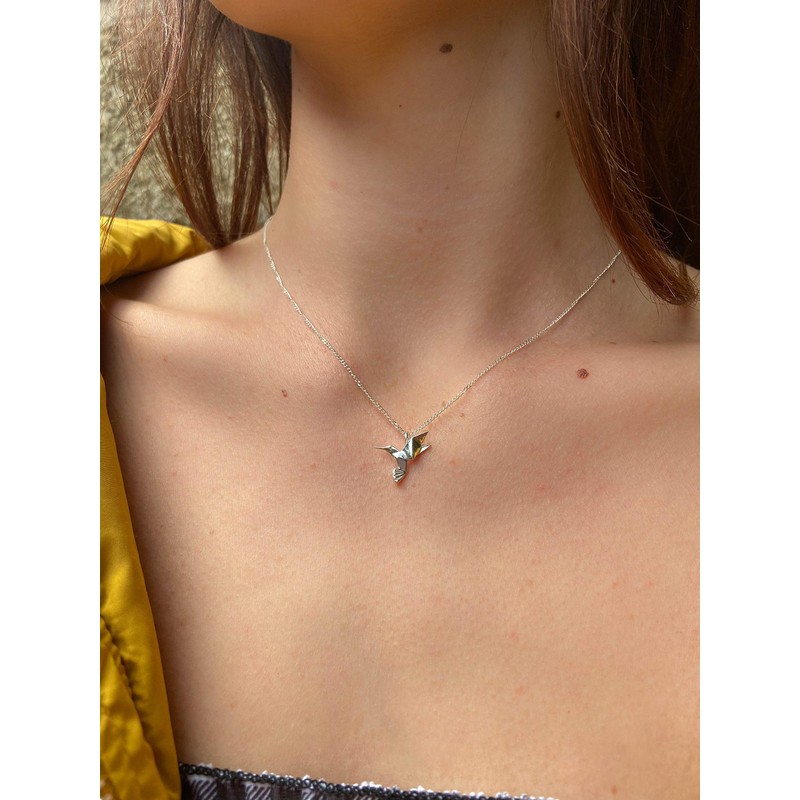 Sterling Silver Origami Hummingbird