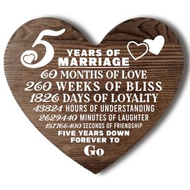 5th Anniversary Engraved Natural Wood Plaque, Wood Sign, Wood Signs Quote for Crafts, Gift Wood Heart, Unisex Gifts, 5th Wedding for Her, 5 Years of Marriage, 5 Years Together as Husband & Wife