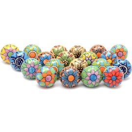 ALV Ceramic Knobs Gold Drawer Pulls and Knobs Multicolor Door knobs for Drawers Vintage Handmade Mandala Cabinet Handle for Kitchen Wardrobe Furniture - Pack of 20 Knobs