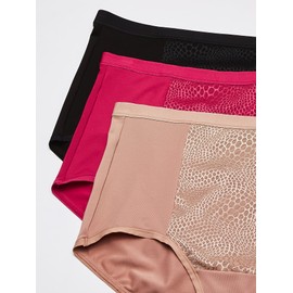 Warner's Women's Blissful Benefits Tummy-Smoothing Comfort Microfiber Brief 3-Pack Rs4433w, Black/Toasted Almond/Vivacious, Small