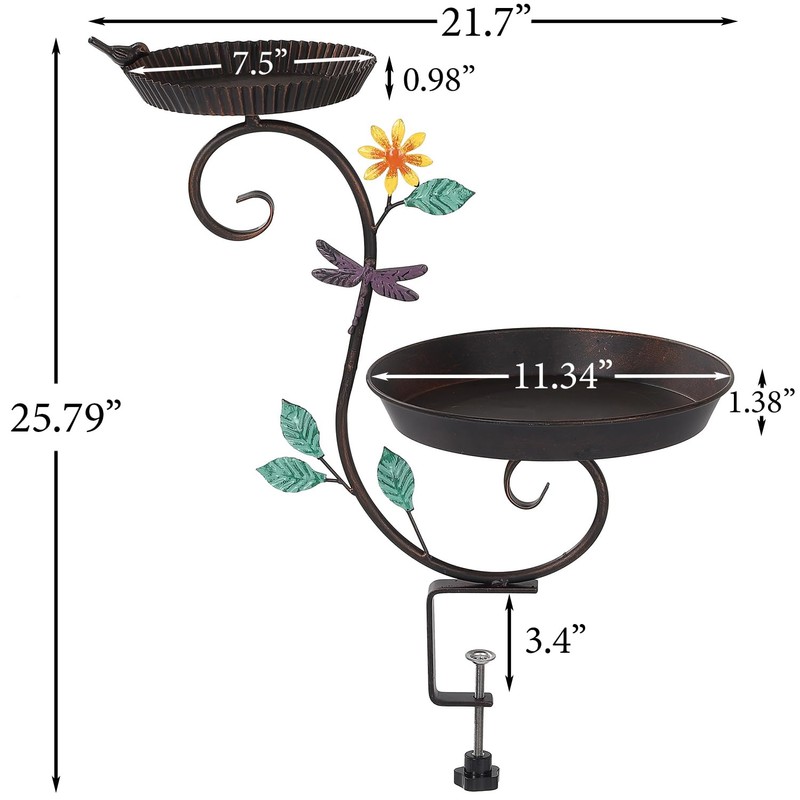 Deck Bird Bath and Feeder, Detachable Metal Bird Baths for