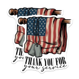 (2 Pack) Thank You for Service Stickers - American Flag - Veteran Appreciation Decals - 5" On Longest Side - Sticks to Smooth Flat Surfaces - Made in USA - BMCS10804