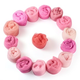 Boutigem 15 Colors 75G Pink Needle Felting Wool Roving, DIY Craft Spinning Wool Roving for Needle Felting, Wool Felting Supplies Chunky Yarn for Beginners DIY Hand Spinning, Weaving and Blending