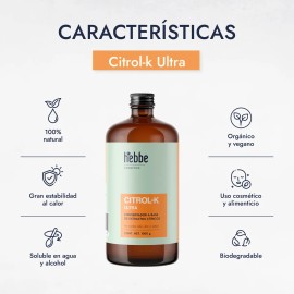 Citrol K Conservador Natural Cosmetico y Alimenticio A base de Extractos Cítricos uso en formulas acuosas No fotosensible Hebbe Cosmetics & Ludika 1 Kg