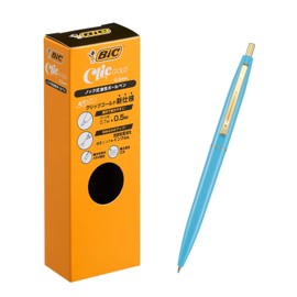 Big CFCGIBL05BLKJ Ballpoint Pen, Click Gold, 0.5, Oil-based, Black, Smooth, Ice Blue Base, 12 Pieces