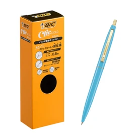 Big CFCGIBL05BLKJ Ballpoint Pen, Click Gold, 0.5, Oil-based, Black, Smooth, Ice Blue Base, 12 Pieces