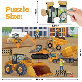 Construction Floor Puzzle for Kids - 48 Pieces Large Construction Vehicle Jigsaw Puzzles for Kids 3-5, Toddler Learning Preschool Educational Toys 12 Month+, Birthday Christmas Gifts for Boys Girls