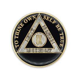 9 Year Sobriety Coin | Triplate AA Chip Recovery Anniversary Token (Black)