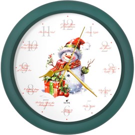 JUSTIME 14-Inch Home Wall Clock, Christmas Music Snowman Pattern Wall Clock, Decorative Timepiece for Home Décor (TCXM-SNW-GN)