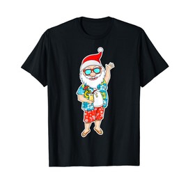 Summer Christmas in July - Tropical Santa Surfing Hawaiian T-Shirt