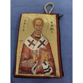 OUR LADY Jesus Gold Rosary Pouch 2 Sided Zippered Icon Cloth Case Coin Bag Gift