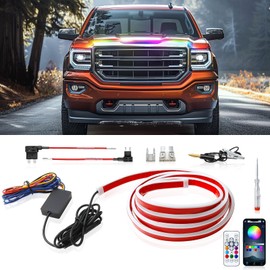 DREAMOTOR 71 Inch Car Hood Light Strip, White Exterior Dynamic Car LED Hood Light, Flexible & Waterproof, Universal Exterior Daytime Running Light Strip with Fuse Protection for Cars, SUVs, Trucks