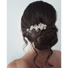 Unicra Bride Wedding Hair Comb Silver Flower Hair Accessories Pearl Bridal Headpiece for Women and Girls