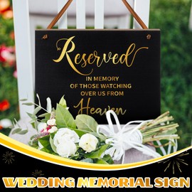 Yousoontic Reserved Signs for Wedding Wood in Loving Memory Wedding Sign in Memory of Parents Celebrating from Heaven Ceremony Seat Banner for Ceremony Restaurant(Golden)