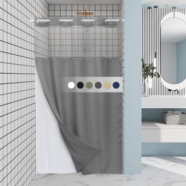 EUTXL Grey Stall Shower Curtain and Liner Set - 230GSM Waffle Weave Textured Heavy Duty,Hotel Luxury Weighted Bath Curtain,54W x 80H