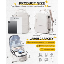 SEAFEW Travel Backpack with Vacuum Seal Compression, Waterproof Carry on Backpack for Flight Approved Personal Item Bag with pump, Business Laptop Backpack with USB Charging for Hiking Gym, Beige