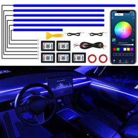 Acrylic Interior Car LED Strip Light with Wireless App, Car Accessories 6 in 1 with 175 Inches 593 LEDs Fibre Optic Car Ambient Lighting Kits, RGB Dynamic Music Sync Neon LED Strip Light for Car