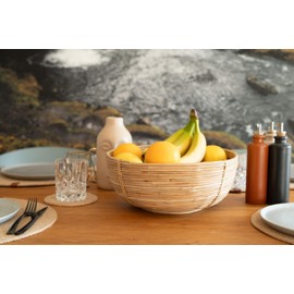 Decorasian Fruit Basket Braided Round Rattan Fruit Bowl Large Bread Basket Bread Basket or Fruit Bowl 32 cm