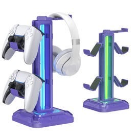 KDD RGB Headset Stand with 9 Light Modes - Controller Holder for Desk - Rotatable Headphone Stand & Detachable Controller Hook for PC Earphone Accessories(Purple)