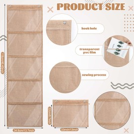 AmazingSpark Burlap Storage Pocket Chart Boho Hanging Wall File Folders Organizer Pocket 5 Grid 46.5 x 13.7 Inch for Farmhouse Classroom Cards Drawing Pictures Demonstrations Homework Office