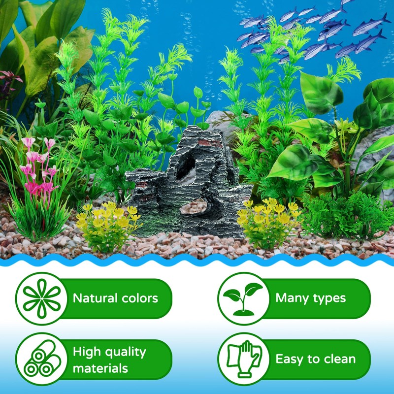 QUOZUO Fish Tank Accessories Artificial Plants, 9pcs Green Aquarium Decorations