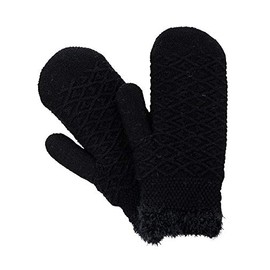 D&Y Women's Winter Warm Knit Plush Lined Stretchy Snug Fit Mittens, Black