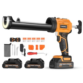 THIS HILL 10oz /300ml Electric Caulking Gun,20V Battery Powered Caulk Gun w/Two 2.0Ah Battery,4 Speeds,9Pcs Silicone Caulking Tools,Dripless Caulking Gun for Sealing&Filling