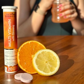 The Vegan Wellness Co. Multivitamin with Ginseng, 19 Nutrients for Energy + Immunity, 40 Effervescent Tablets - Orange and Passionfruit Flavour