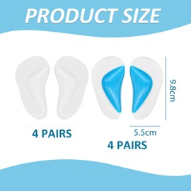 FDGGT 8 Pairs of Arch Support Insoles, Soft Insoles for Arch Support, Unisex, Orthopaedic Insoles, Suitable for Casual Shoes and High Heels, transparent, Unit size