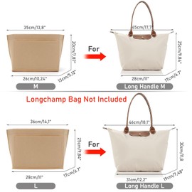 ZOLGINAH Bag Organiser for Longchamp Le Pliage, Felt Handbag Organiser with Multifunctional Pockets, Large Capacity, Beige, L