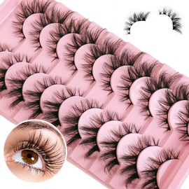 Manga Lashes Natural Wet Look Wispy Spiky Lashes 10 Pairs Anime Eyelashes Wispy Natural Lashes Extension Strip Thai Fake Eye Lashes Handmade Thick Soft Fake Eyelashes (Fox＆Cat A02)
