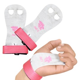WFX Leather Palm Hand Grips Gymnastics Grips Wristbands Pull-up Hand Grips Training Palm Protector Wrist Straps for Girls Kids Youth Gym Bar Grips Lifting Yoga Heavy Duty Workout (Pink/White, L)