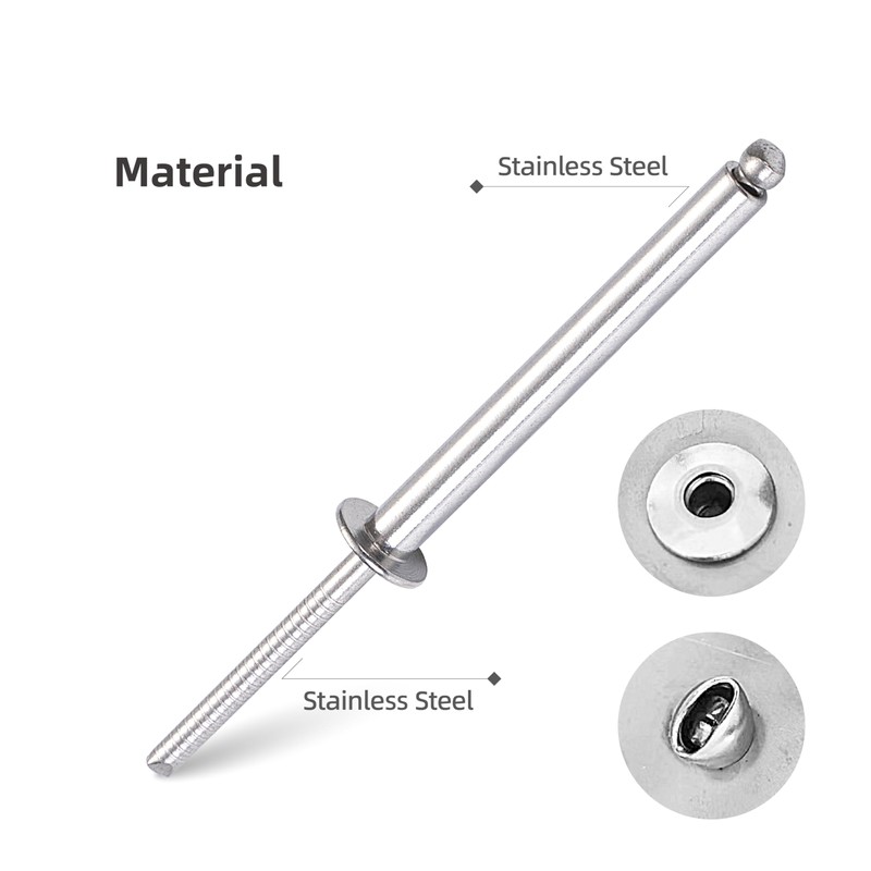 JIANDAXIN 30Pcs Stainless Steel Extra Long Blind Rivets, Long-Shaft Split