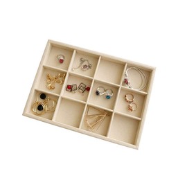 Svea Display Premium Grade Beige Velvet Jewelry Organization Tray 12 Removable and Rearrangeable Grids Organizer Stackable Drawer Divider Insert Closet Organizer