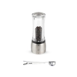 Peugeot Daman U'Select Shaftless 6.5 Inch Salt & Pepper Mill Gift Set, Stainless Steel - With Scoop (Pepper Mill)