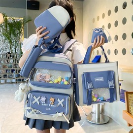 POCHY Girls School Backpack, Cute School Bags for Girls, 5 Set, Teen Casual Backpack, Secondary & Middle School, Waterproof