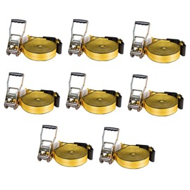 Mytee Products Ratchet Tie-Down Straps with Flat Hooks, 2" x 40' Ratchet Straps Yellow | 10,000 Lbs Breaking Strength | TieDown Ratchet Straps for Flatbed, Truck, Trailers Pickup (8 Pack)