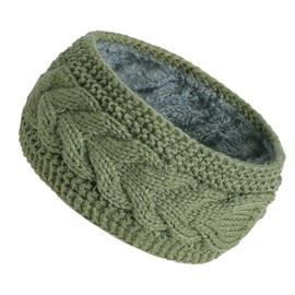 Fleece Lined Knitted Headband Ear Warmer Winter Warm Thick Hairband Thermal Headbands Elastic Hair Wrap for Women (Army Green, One Size)