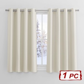 PONY DANCE Single Blackout Curtain for Living Room - Short Thermal Curtain Room Darkening & Privacy Protection for Small Window, 52 inch x 54 inch, 1 Panel, Light Beige