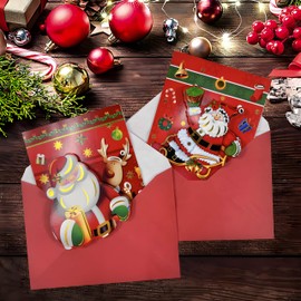 8 Pack Assorted Design Christmas Gift Cards with 8 Envelopes, 3D Cute Holiday Greeting Cards Santa Claus Bulk Set Kids Christmas Greeting Cards 4.7 x 6.7inch
