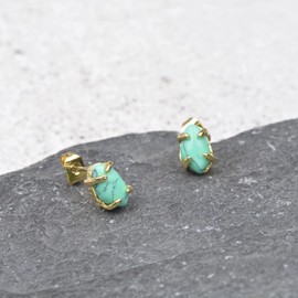 Lauren-Spencer Gemstone Earrings Studs for Women Hypoallergenic Silver Gold Plated Cats Eye Stone White Howlite Turquoise Rose Quartz Earrings for Women Fashion Jewelry Gift (Gold-Created Turquoise)