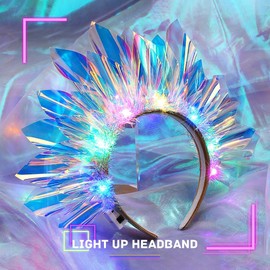 JEAIRTS Light Up Headband Led Crown Headbands Glow Rave Headpiece Flashing Costume Hair Accessories for Women