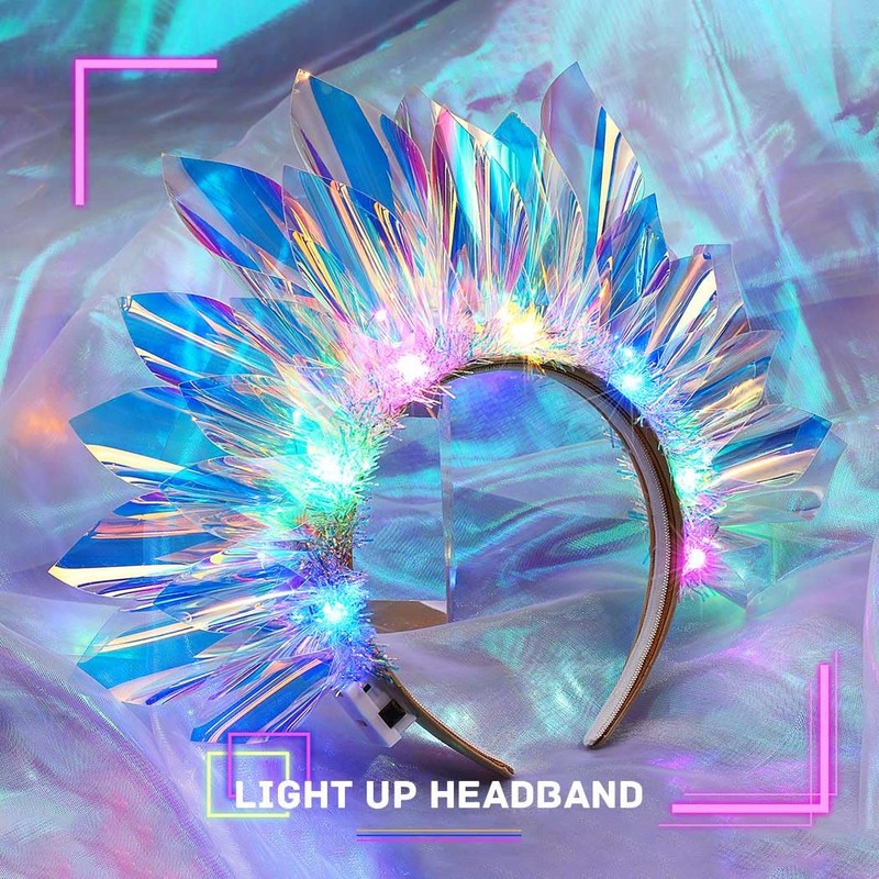 JEAIRTS Light Up Headband Led Crown Headbands Glow Rave Headpiece