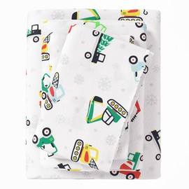 Great Bay Home Christmas Flannel Sheet Set Queen Size - 100% Turkish Cotton, Double-Brushed, Winter Bed Sheets - Ultra-Soft, Cozy, 4-Piece Christmas Bedding Set (Christmas Toy Trucks)