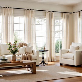 TOPICK Curtains with Loops, Linen Curtains for Living Room, Bedroom, Stores Window, Semi-Transparent Light Filtering Curtain, Farmhouse, Country House Style, Kitchen, Set of 2, 140 W x 210 H (cm) Raw