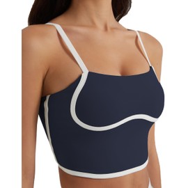 AugIris Womens Workout Tank Tops Adjustable Strap Longline Sports Bra Padded Sleeveless Top Navy Blue M