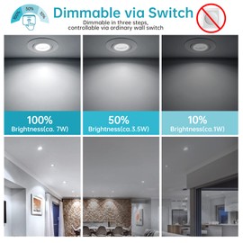 wowatt Recessed Spotlight LED 230 V White 3 Levels Dimmable 7 W LED Spotlights Cool White 6000 K Replaces 70 W Halogen Recessed Light Ultra Flat Bright 700 lm Bathroom Recessed Spotlight IP44 Recessed